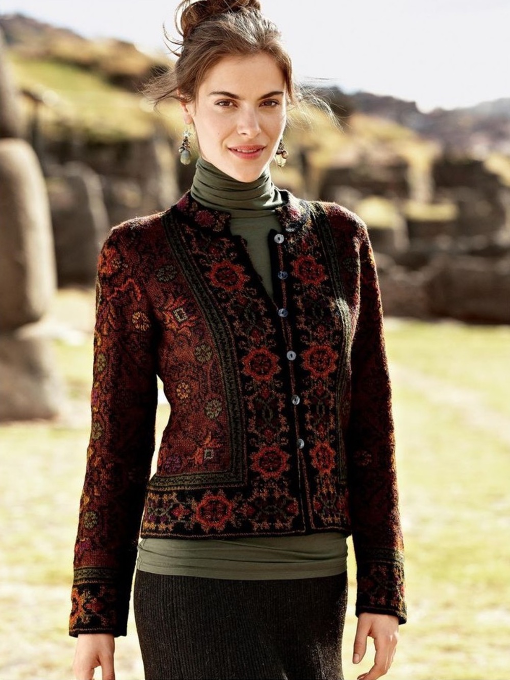 Peruvian Connection Alpaca Knit Cardigan L Floral Medallion